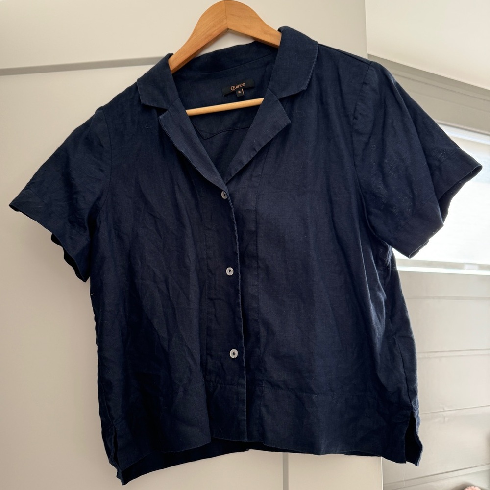 Quince navy linen shirt sz S